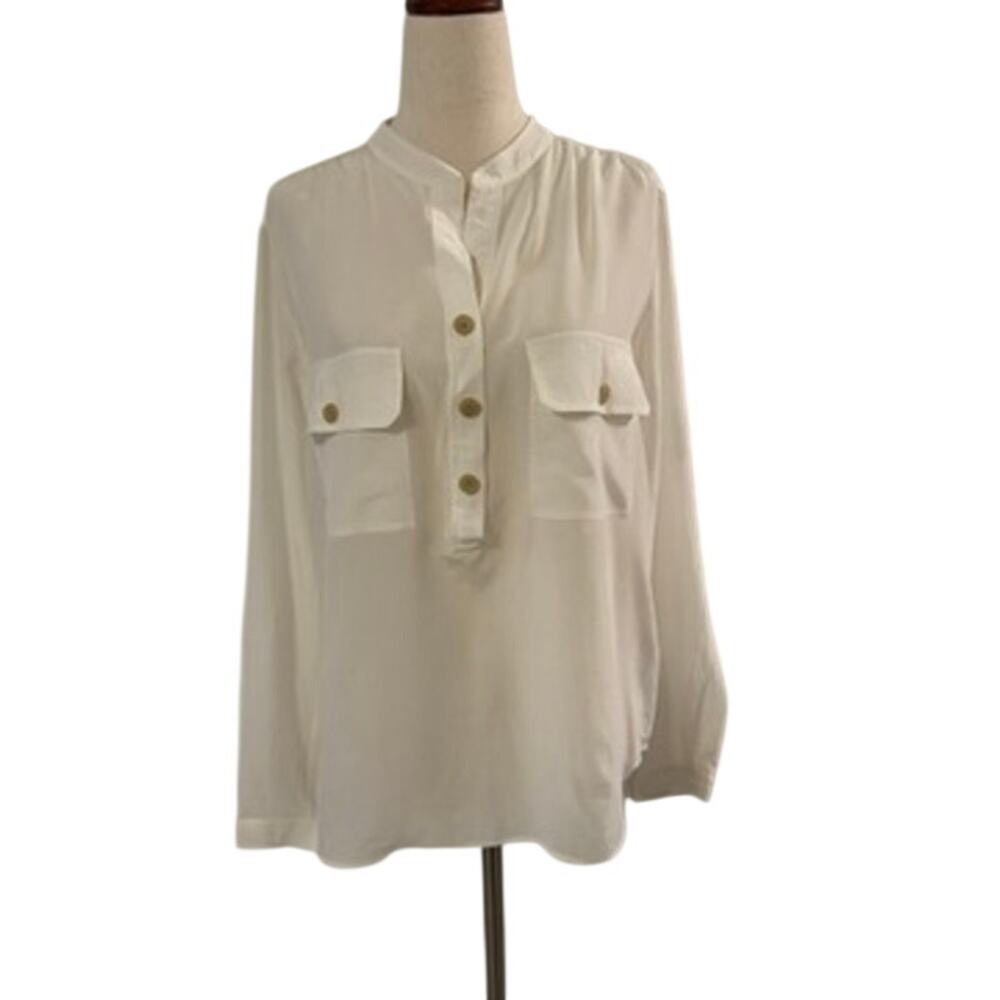 Vince White Button Front Blouse Women’s Small 100% Silk Pocket Shirt